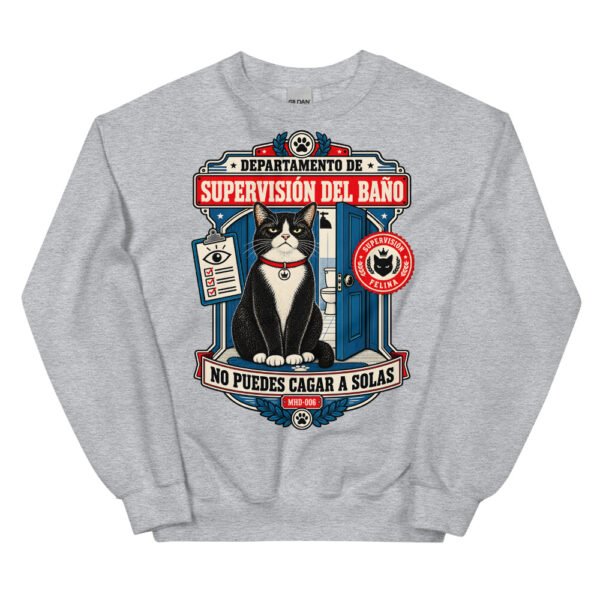Sudadera de gatos «Supervisión del baño» — diseño MHD-006 de la serie Manual del Humano Doméstico en color Gris deportivo