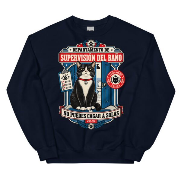 Sudadera de gatos «Supervisión del baño» — diseño MHD-006 de la serie Manual del Humano Doméstico en color Marino