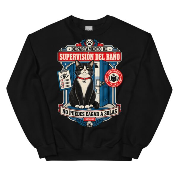 Sudadera de gatos «Supervisión del baño» — diseño MHD-006 de la serie Manual del Humano Doméstico en color Negro