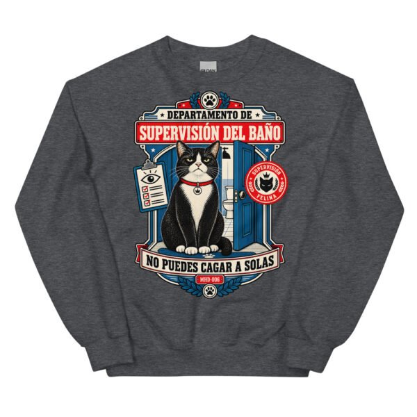 Sudadera de gatos «Supervisión del baño» — diseño MHD-006 de la serie Manual del Humano Doméstico en color Oscuro jaspeado