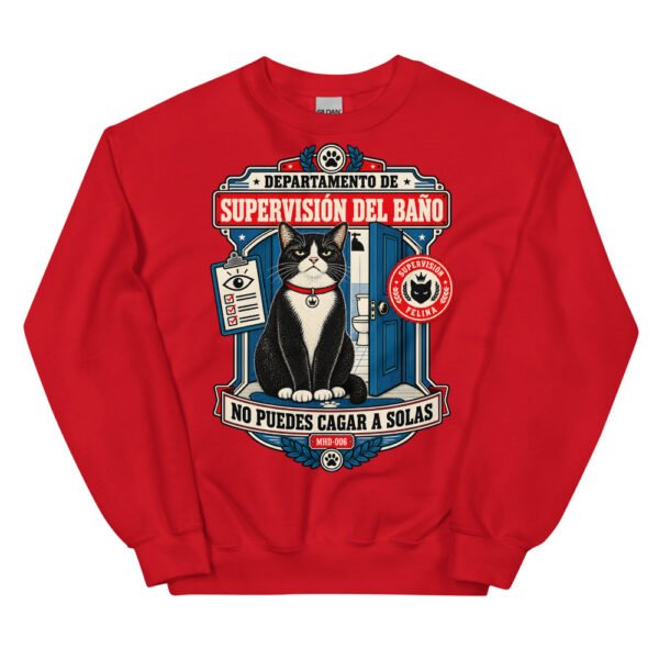 Sudadera de gatos «Supervisión del baño» — diseño MHD-006 de la serie Manual del Humano Doméstico en color Rojo