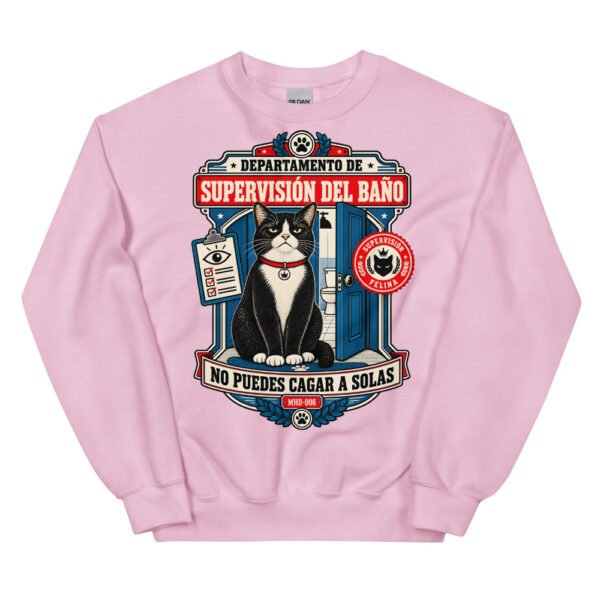 Sudadera de gatos «Supervisión del baño» — diseño MHD-006 de la serie Manual del Humano Doméstico en color Rosa claro