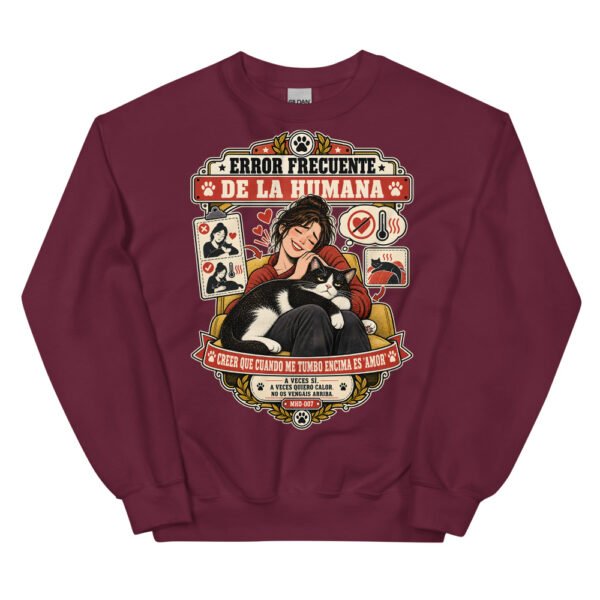 Sudadera de gatos «Calor no es amor» — diseño MHD-007 de la serie Manual del Humano Doméstico en color Granate