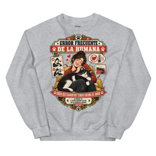Sudadera de gatos «Calor no es amor» — diseño MHD-007 de la serie Manual del Humano Doméstico en color Gris deportivo