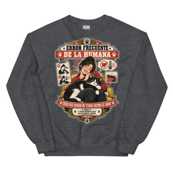 Sudadera de gatos «Calor no es amor» — diseño MHD-007 de la serie Manual del Humano Doméstico en color Oscuro jaspeado