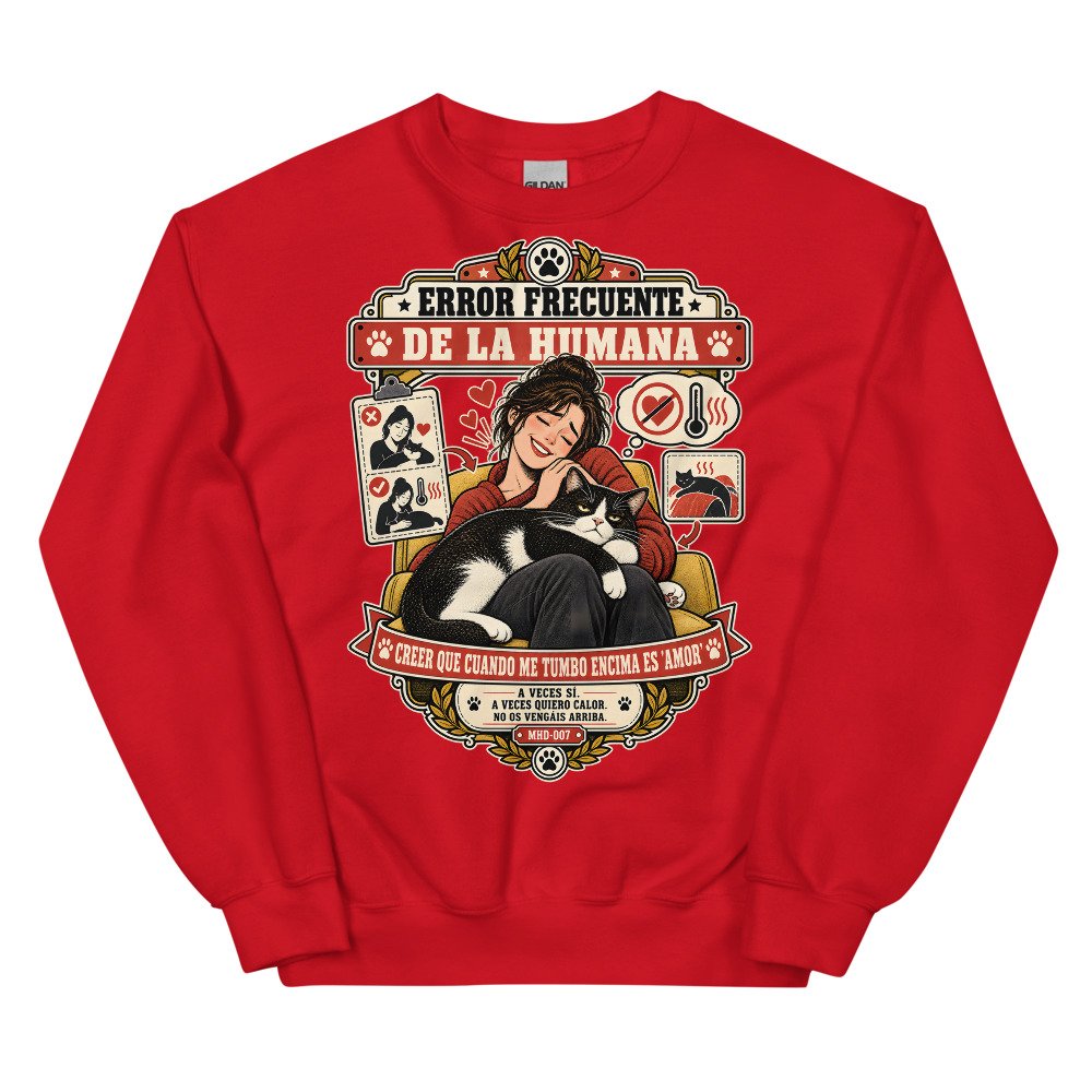 Sudadera de gatos «Calor no es amor» — diseño MHD-007 de la serie Manual del Humano Doméstico en color Rojo
