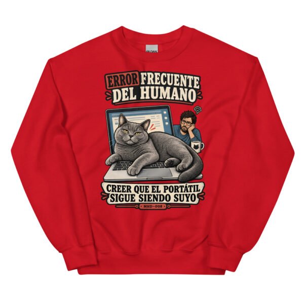 Sudadera de gatos «El portátil ya no es tuyo» — diseño MHD-008 de la serie Manual del Humano Doméstico en color Rojo