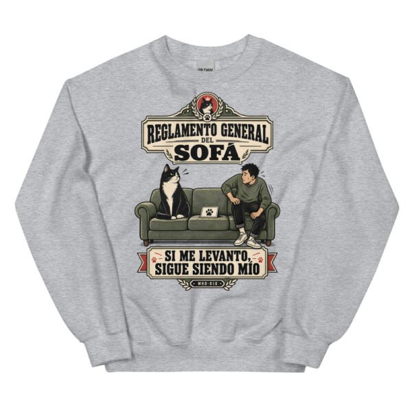 Sudadera de gatos «Reglamento del sofá» — diseño MHD-010 de la serie Manual del Humano Doméstico en color Gris deportivo