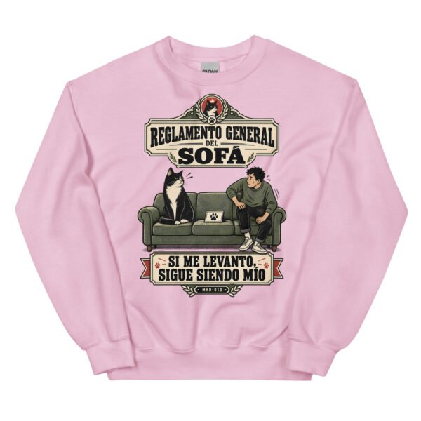 Sudadera de gatos «Reglamento del sofá» — diseño MHD-010 de la serie Manual del Humano Doméstico en color Rosa claro
