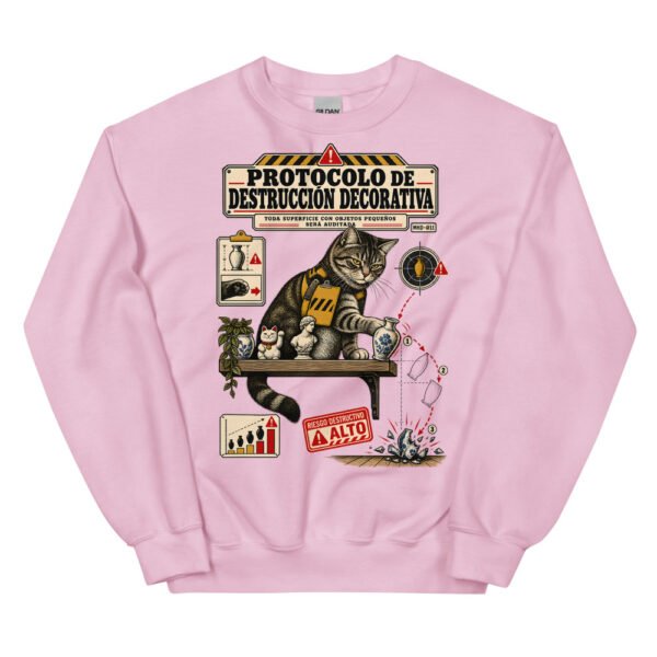 Sudadera de gatos «Protocolo de destrucción decorativa» — diseño MHD-011 de la serie Manual del Humano Doméstico en color Rosa claro