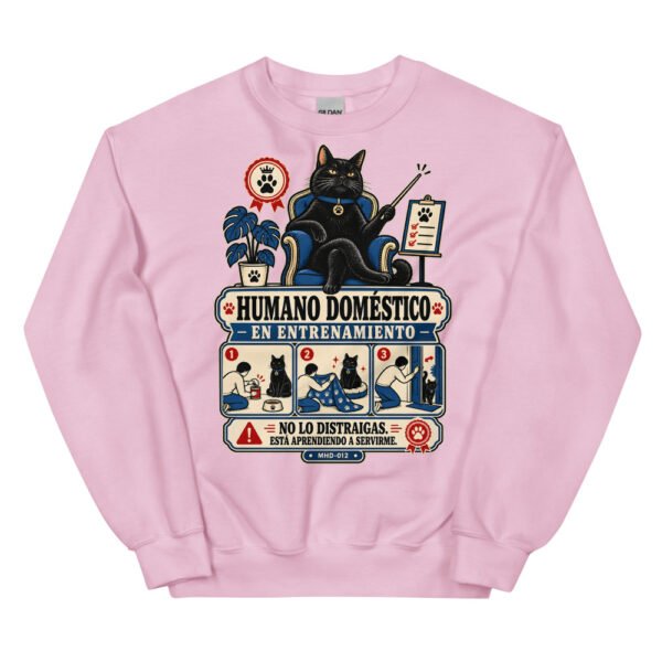 Sudadera de gatos «Humano en entrenamiento» — diseño MHD-012 de la serie Manual del Humano Doméstico en color Rosa claro