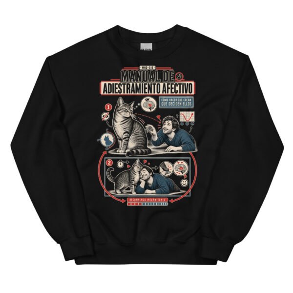 Sudadera de gatos «Adiestramiento afectivo» — diseño MHD-016 de la serie Manual del Humano Doméstico en color Negro