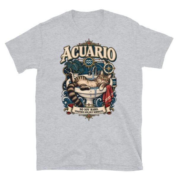 Camiseta gatos Acuario en color gris deportivo, vista plana