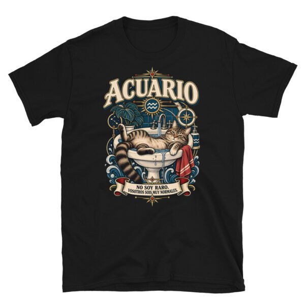 Camiseta gatos Acuario en color negro, vista plana