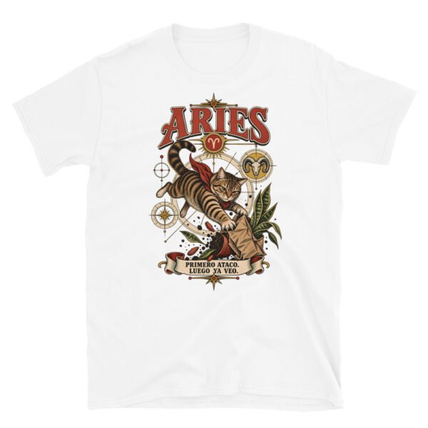 Camiseta gatos Aries en color blanco, vista plana