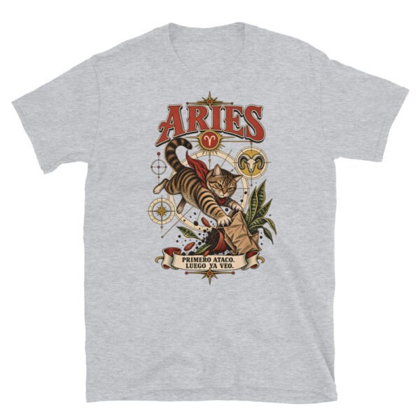 Camiseta gatos Aries en color gris deportivo, vista plana