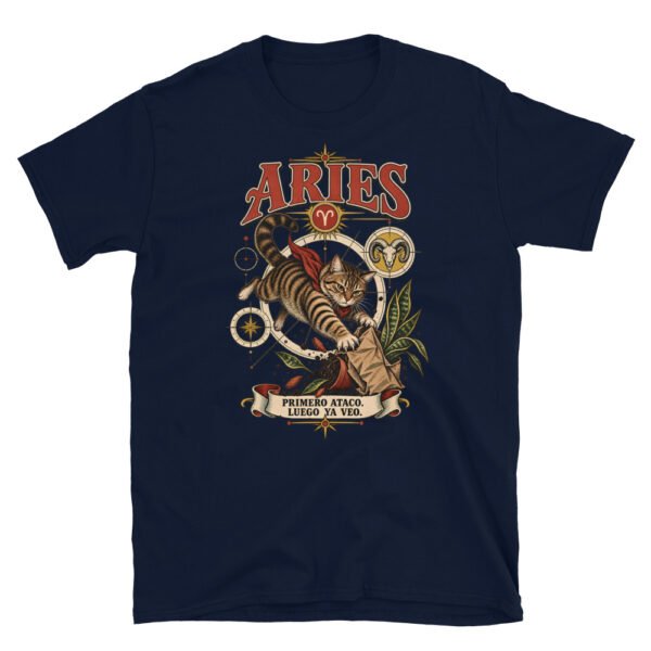Camiseta gatos Aries en color marino, vista plana