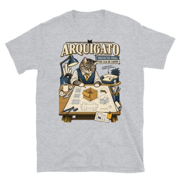Camiseta gatos Arquigato en color gris deportivo, vista plana