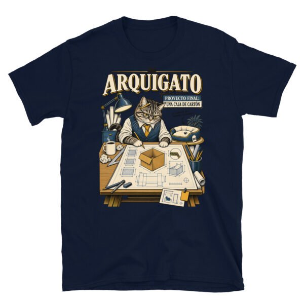 Camiseta gatos Arquigato en color marino, vista plana