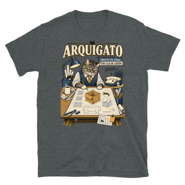 Camiseta gatos Arquigato en color oscuro jaspeado, vista plana