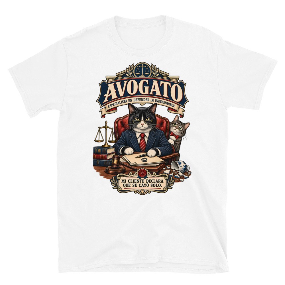 Camiseta gatos Avogato en color blanco, vista plana