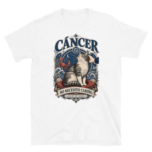 Camiseta gatos Cáncer en color blanco, vista plana