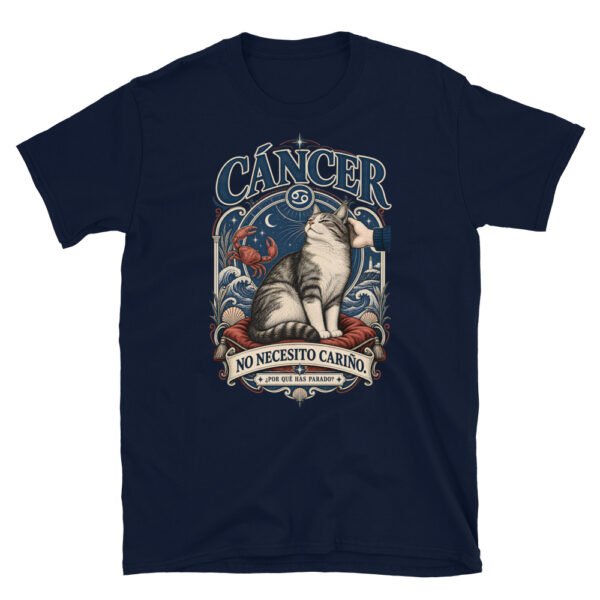 Camiseta gatos Cáncer en color marino, vista plana