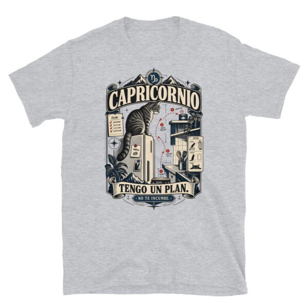 Camiseta gatos Capricornio en color gris deportivo, vista plana