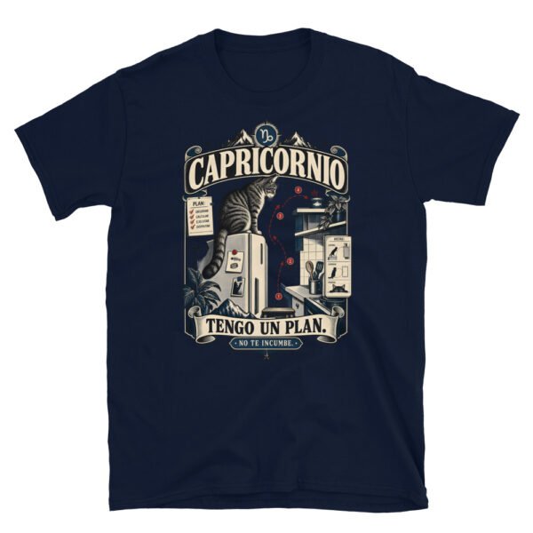 Camiseta gatos Capricornio en color marino, vista plana