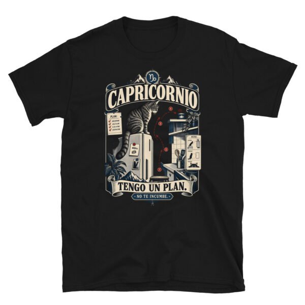 Camiseta gatos Capricornio en color negro, vista plana