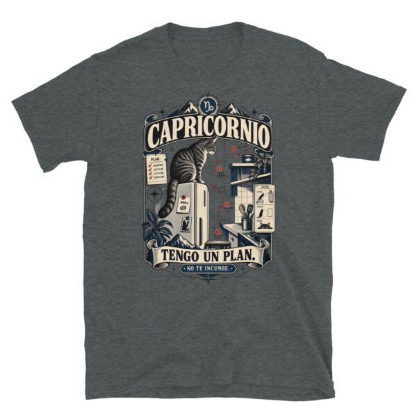 Camiseta gatos Capricornio en color oscuro jaspeado, vista plana