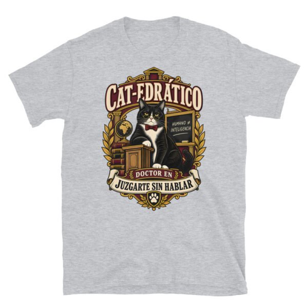 Camiseta gatos Cat-edrático en color gris deportivo, vista plana