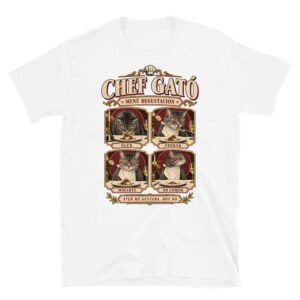 Camiseta gatos Chef Gató en color blanco, vista plana