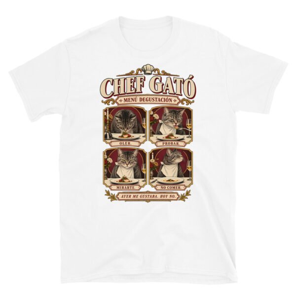 Camiseta gatos Chef Gató en color blanco, vista plana