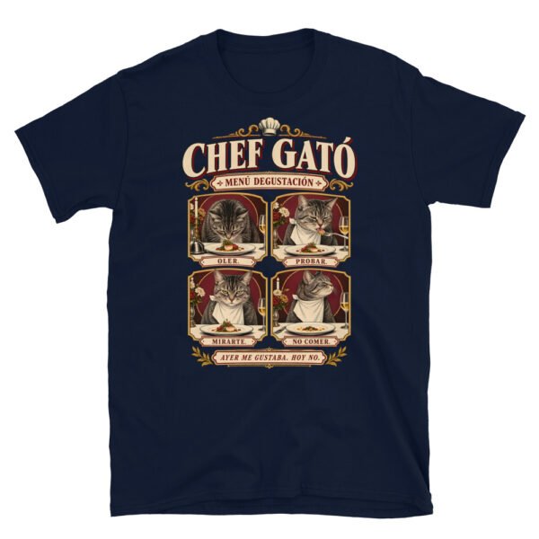 Camiseta gatos Chef Gató en color marino, vista plana