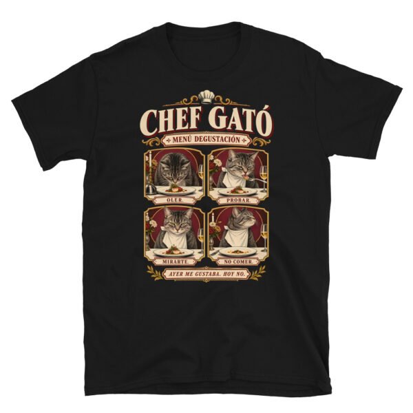 Camiseta gatos Chef Gató en color negro, vista plana