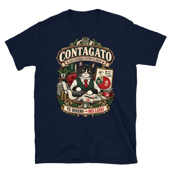 Camiseta gatos Contagato en color marino, vista plana