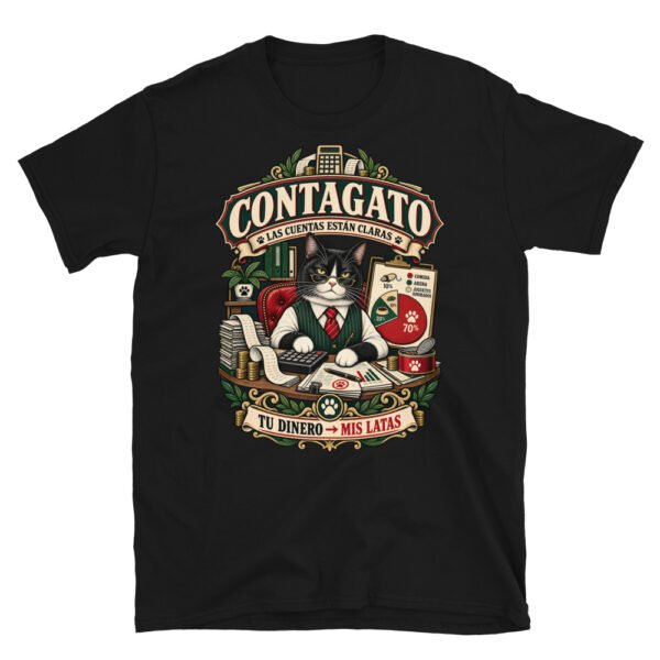 Camiseta gatos Contagato en color negro, vista plana