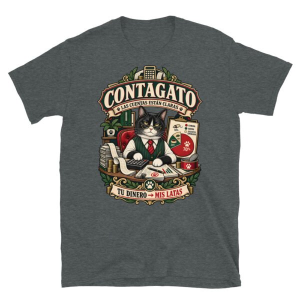 Camiseta gatos Contagato en color oscuro jaspeado, vista plana