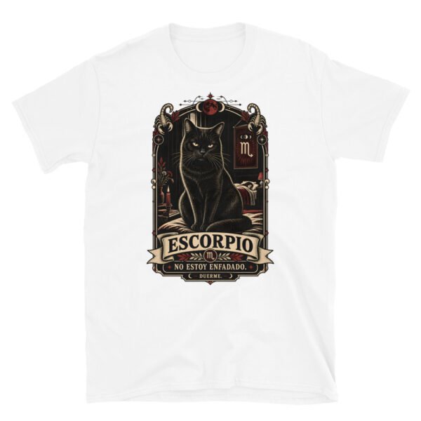 Camiseta gatos Escorpio en color blanco, vista plana
