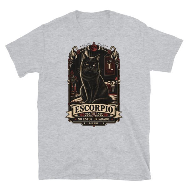 Camiseta gatos Escorpio en color gris deportivo, vista plana