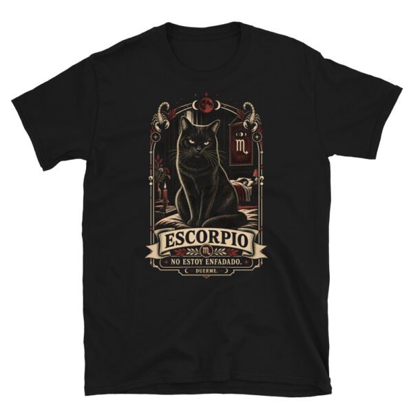 Camiseta gatos Escorpio en color negro, vista plana