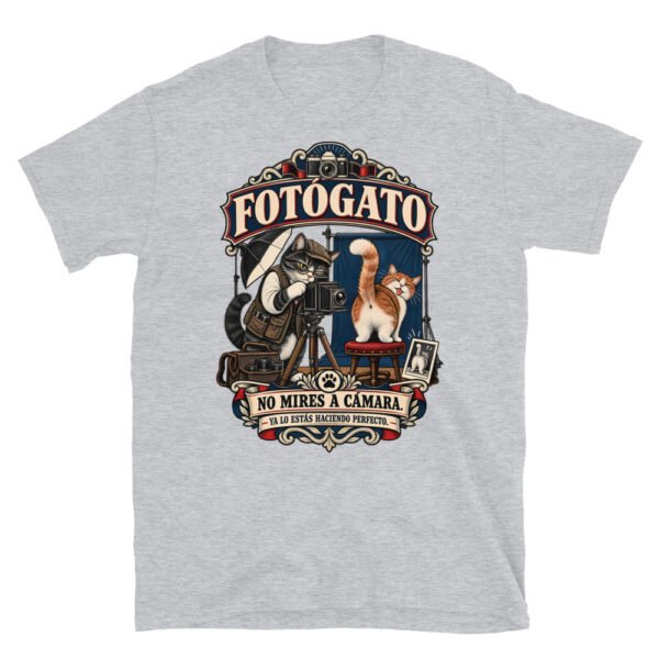 Camiseta gatos Fotógato en color gris deportivo, vista plana