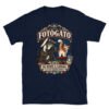 Camiseta gatos Fotógato en color marino, vista plana