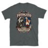 Camiseta gatos Fotógato en color oscuro jaspeado, vista plana