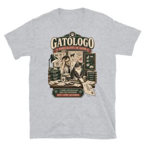 Camiseta gatos Gatólogo en color gris deportivo, vista plana