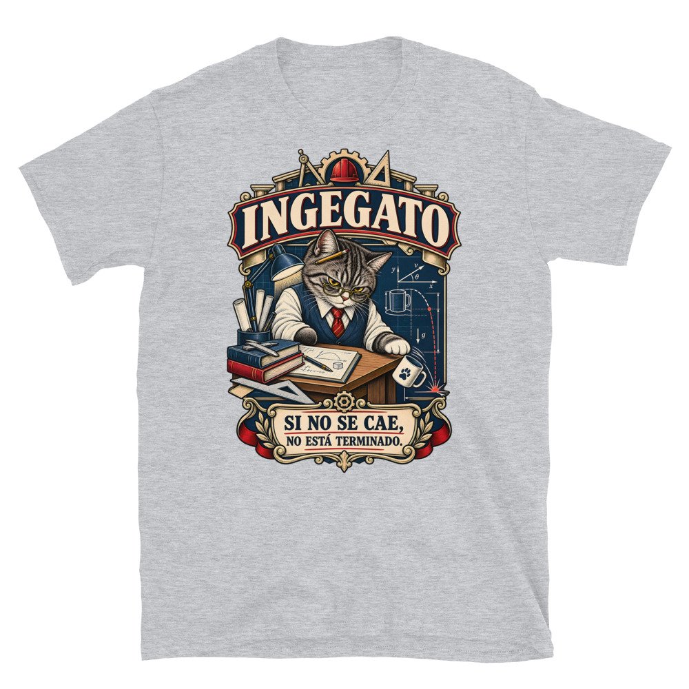 Camiseta gatos Ingegato en color gris deportivo, vista plana