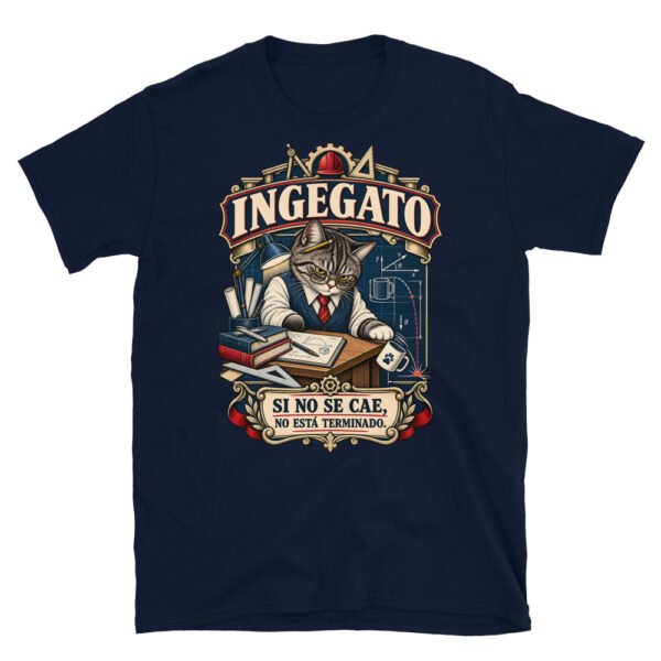 Camiseta gatos Ingegato en color marino, vista plana