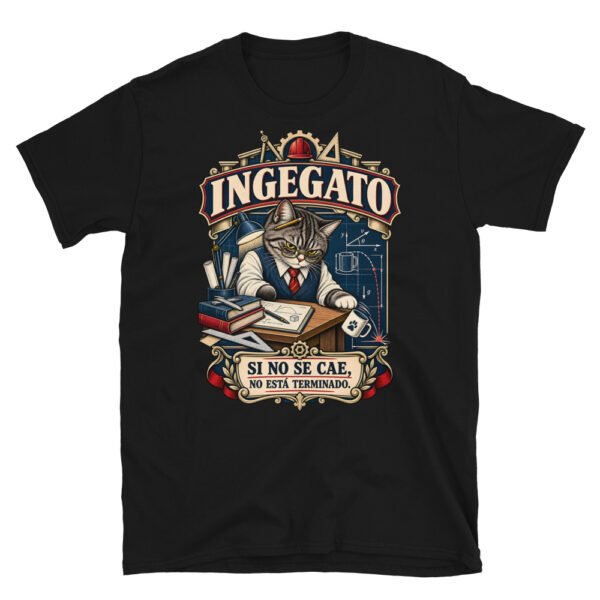 Camiseta gatos Ingegato en color negro, vista plana