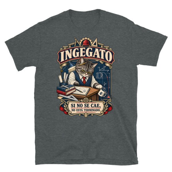Camiseta gatos Ingegato en color oscuro jaspeado, vista plana